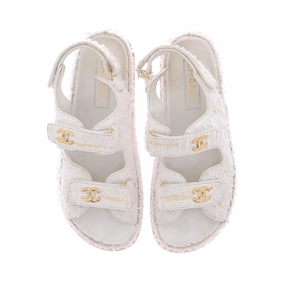 WHITE TWEED SANDALES