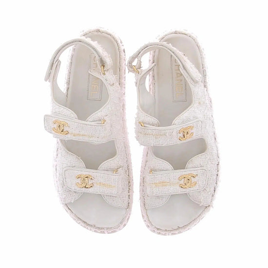WHITE TWEED SANDALES